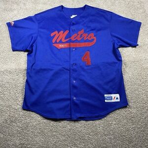Vintage 90s Majestic Jersey New York Metros Tickets #4 Mens 2XL XXL Button Blue